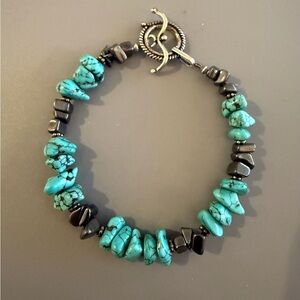 Southwestern Vintage Turquoise Hematite Bracelet w/ Silver Toggle Clasp